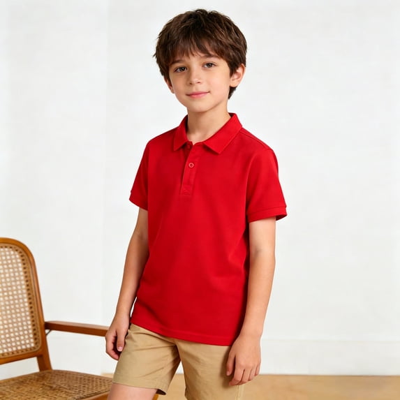 Youth Polo Shirts for Boys Red Short Sleeve Polo Shirt Girls School Uniform Shirts Classic Kids Boys Size 5-6 Years Clothes