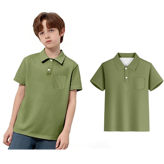 Youth Polo Shirts for Boys Short Sleeves Boys Army Green Button down Shirt Casual Collared Shirt School Uniform Boys Clothes Size 3-4 Years