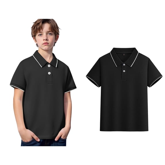 Youth Polo Shirts for Boys Short Sleeves Boys Black Button up Shirt Casual Tops Classic 5-6 Years Boy Clothes