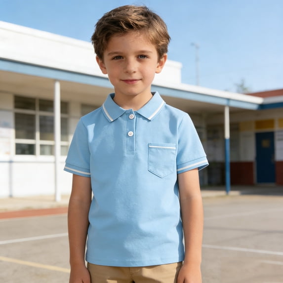 Youth Polo Shirts for Boys Sky Blue Short Sleeve Dress Shirt Boys School Uniform Shirts Classic Teen 13-14 Years Clothes Boys