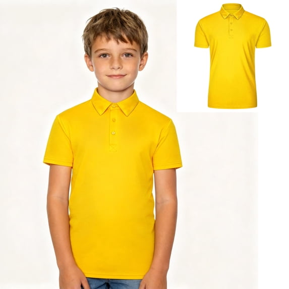 Youth Polo Shirts for Boys Yellow Short Sleeve Dress Shirt Boys Formal Outfit Classic Kids Shirts for Girls 5-6 Years