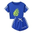 thumbnail image 1 of Youth Preston Playz 2pc Outfit – Girls Flame Graphic Top and Sport Shorts with Drawstring Checker Sleeve Game Apparel, 1 of 4