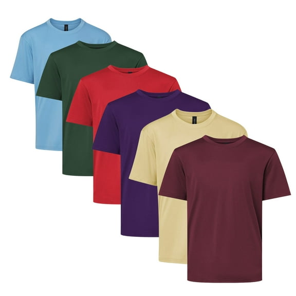 Youth Pro-Lock Performance T-Shirt, 100% Polyester Interlock Short Sleeve Jersey Tee Shirts, Mix Color Bulk T-Shirt (Dark+Bright Color 6 Pack, L)