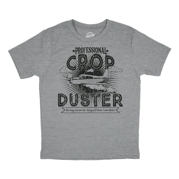 Youth Professional Crop Duster Funny Smelly Fart Passing Gas Plane Joke Tee for Kids