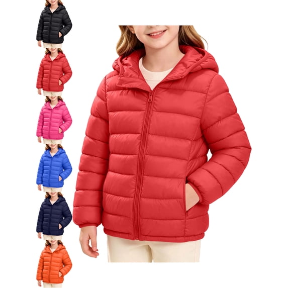 Youth Puffer Jacket for Boys and Girls Hooded Long Sleeve Zip Front Warm Outdoor Coat