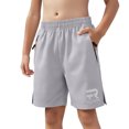 thumbnail image 1 of Youth Quick Dry Athletic Shorts Lightweight Breathable Elastic Zipper Pockets Running Soccer Gym Workout Shorts 6-14 Years, 1 of 7