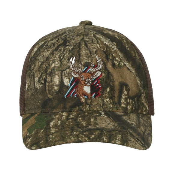 Youth Realtree APX Camo/Brown 6 panel Structured Pre-Curved Cotton Camo Cap with Hook Loop Closure, One Size