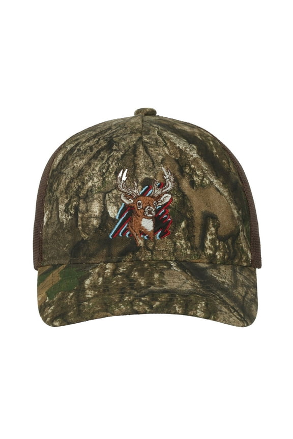 Youth Realtree APX Camo/Brown 6 panel Structured Pre-Curved Cotton Camo Cap with Hook Loop Closure, One Size