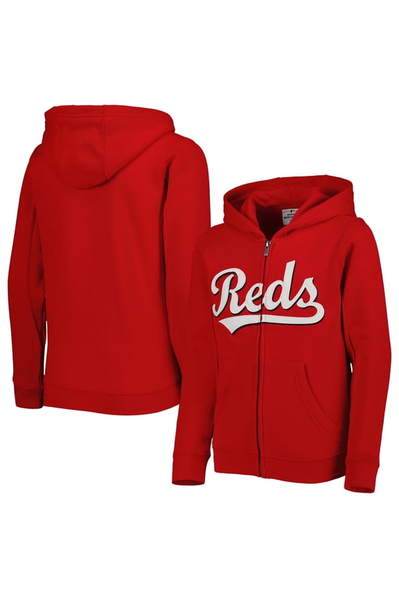 Youth Red Cincinnati Reds Wordmark Full-Zip Fleece Hoodie