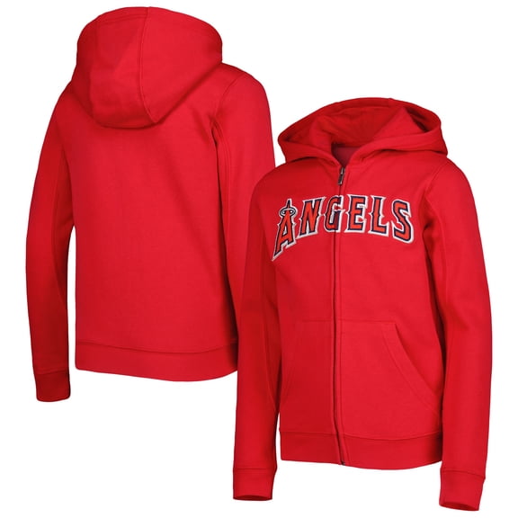 Youth Red Los Angeles Angels Wordmark Full-Zip Fleece Hoodie