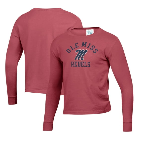 Youth  Red Ole Miss Rebels Mascot Comfort Wash Long Sleeve T-Shirt
