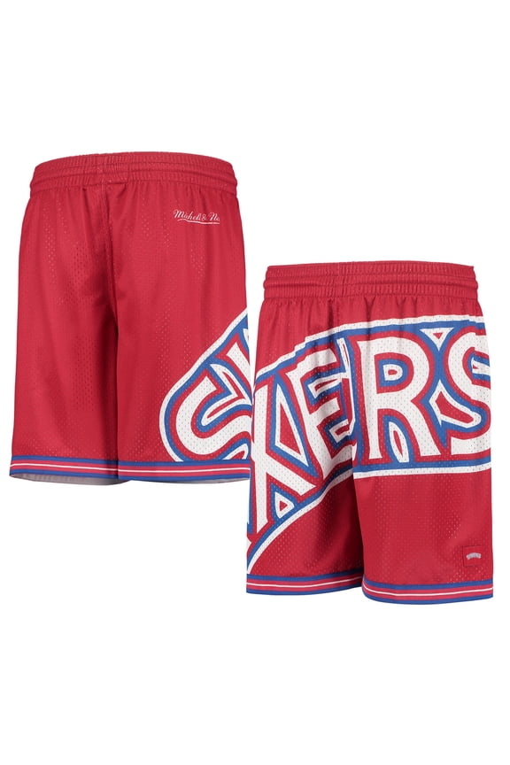 Youth Red Philadelphia 76ers Hardwood Classics Throwback Big Face Mesh Shorts