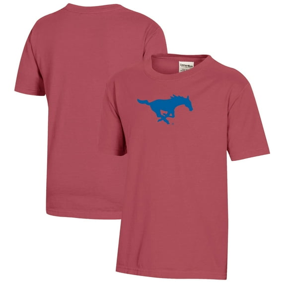 Youth Red SMU Mustangs Logo Comfort Wash T-Shirt