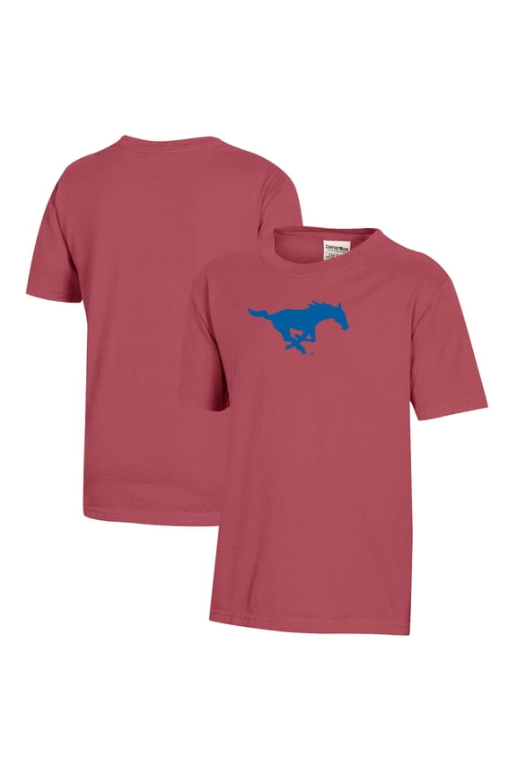 Youth Red SMU Mustangs Logo Comfort Wash T-Shirt