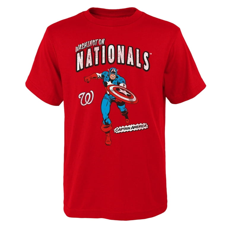 Youth Red Washington Nationals Team Captain America Marvel T Shirt