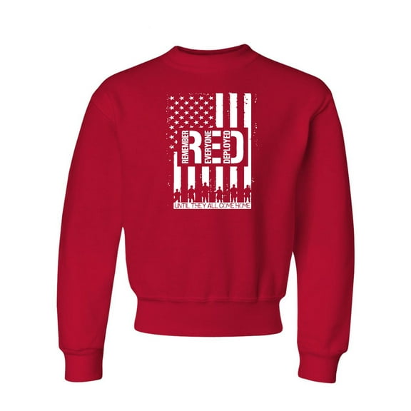 Youth Remember Everyone Deployed RED Friday Crewneck Sweatshirt