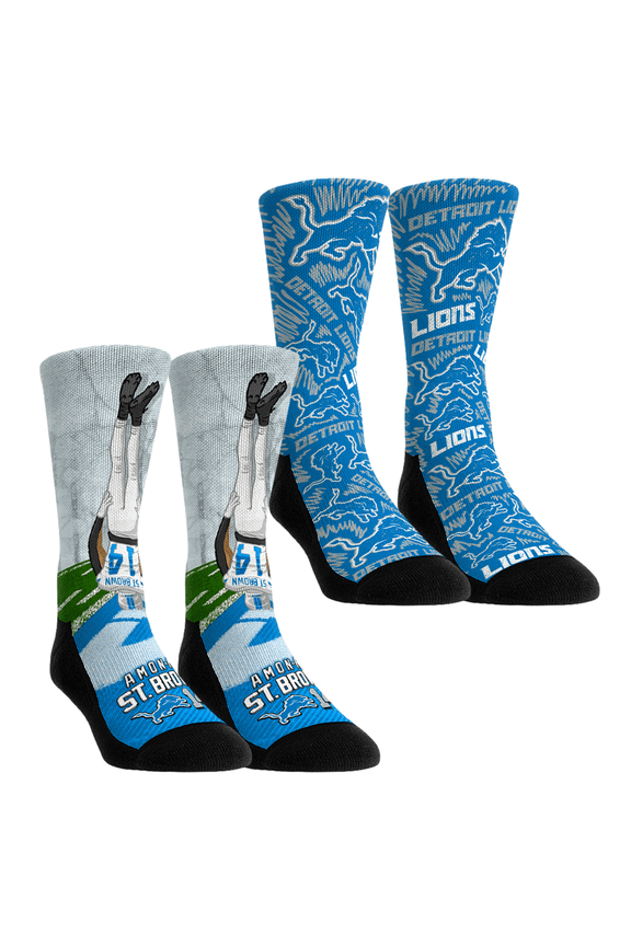 Youth Rock Em Socks Amon-Ra St. Brown Detroit Lions 2-Pack Reverse Hurdle Crew Socks Set