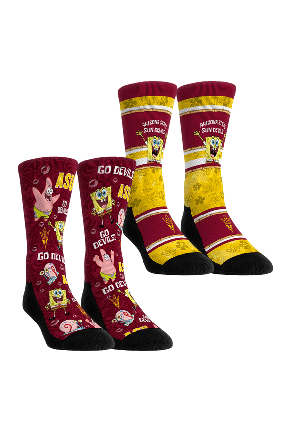 Youth Rock Em Socks Arizona State Sun Devils SpongeBob SquarePants Two-Pack Crew Socks Set