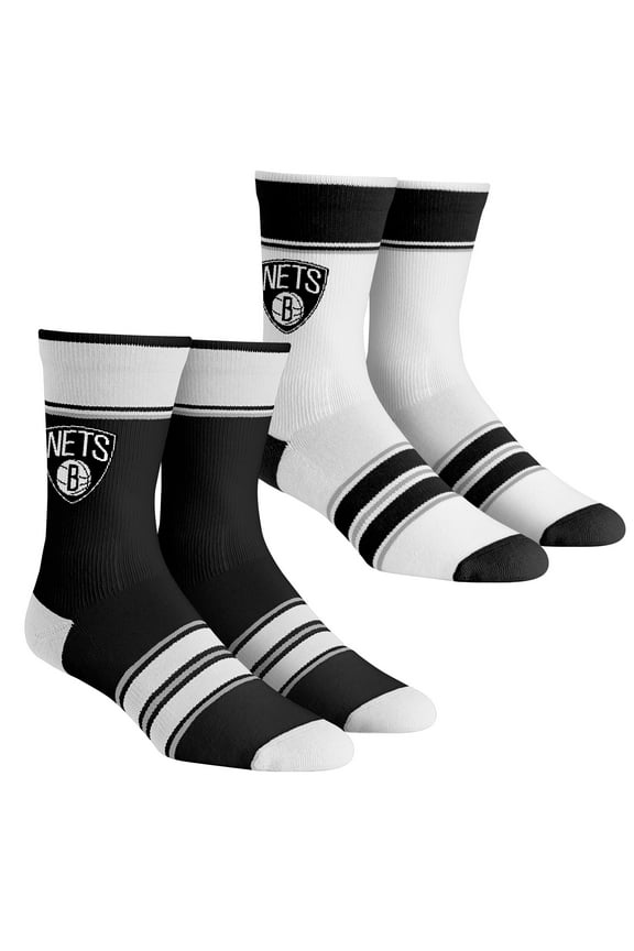 Youth Rock Em Socks Brooklyn Nets Multi-Stripe 2-Pack Team Crew Sock Set