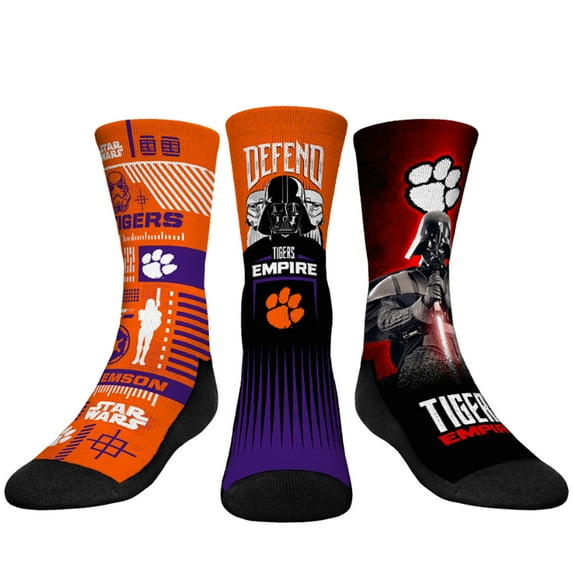 Youth Rock Em Socks Darth Vader & Stormtrooper Clemson Tigers Star Wars Three-Pack Crew Socks Set