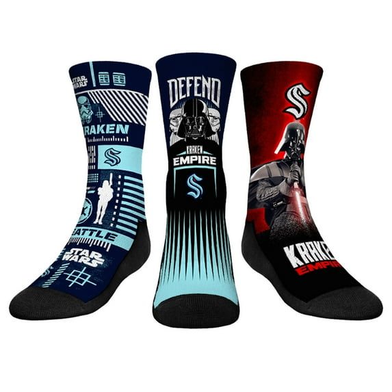 Youth Rock Em Socks Darth Vader & Stormtrooper Seattle Kraken Star Wars Three-Pack Crew Socks Set