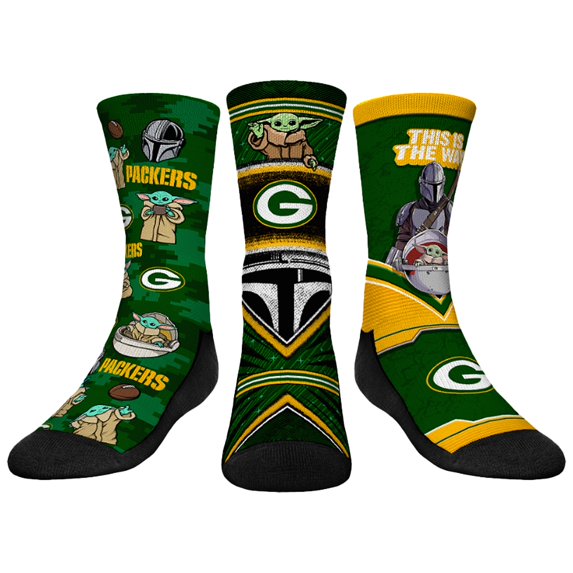 Youth Rock Em Socks Green Bay Packers 3-Pack Mandalorian Crew Socks