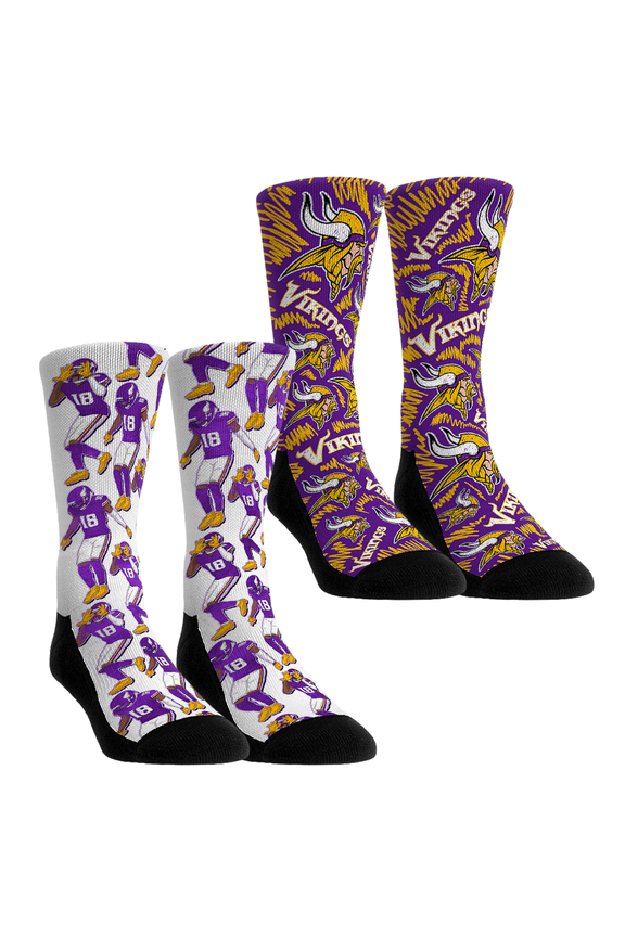 Youth Rock Em Socks Justin Jefferson Minnesota Vikings 2-Pack Reverse Hurdle Crew Socks Set
