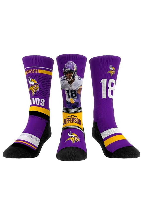 Youth Rock Em Socks Justin Jefferson Minnesota Vikings Three-Pack Crew Socks Set