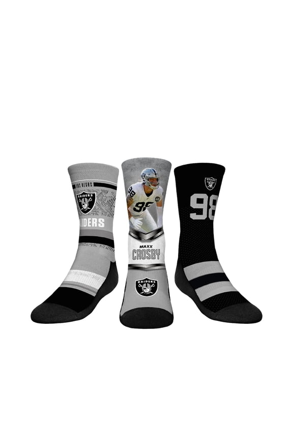Youth Rock Em Socks Maxx Crosby Las Vegas Raiders 3-Pack Crew Sock Set