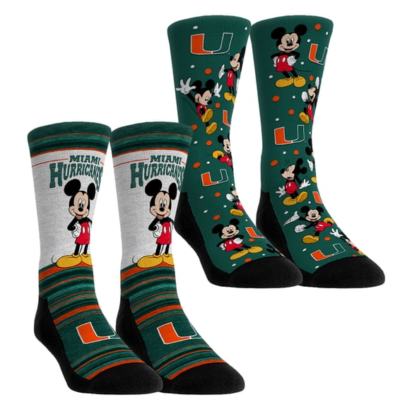 Youth Rock Em Socks Miami Hurricanes Mickey Mouse Two-Pack Crew Socks Set