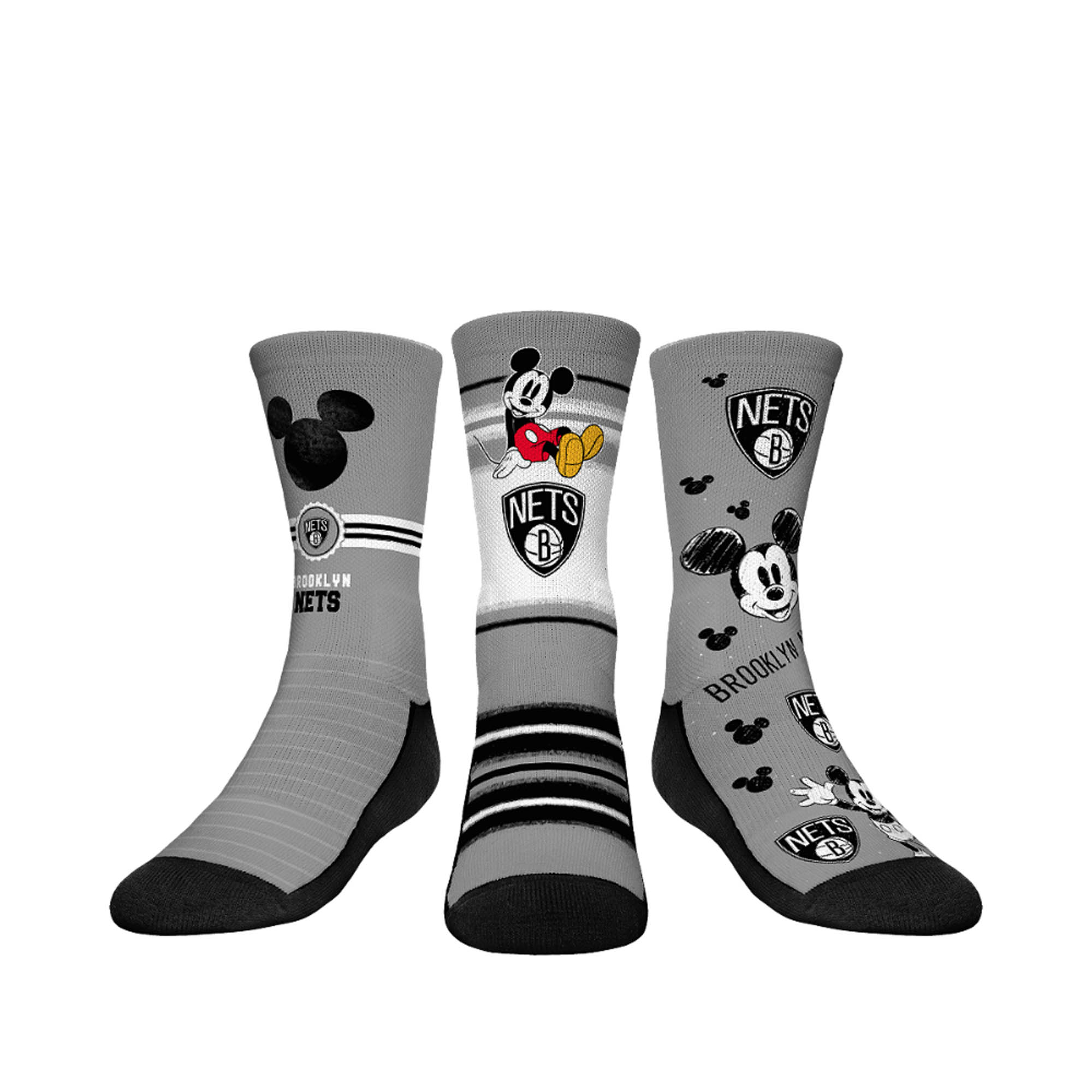 Youth Rock Em Socks Mickey Mouse Gray Brooklyn Nets ThreePack Disney