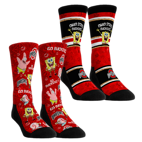Youth Rock Em Socks Ohio State Buckeyes SpongeBob SquarePants Two-Pack Crew Socks Set