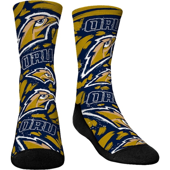 Youth Rock Em Socks Oral Roberts Golden Eagles Allover Logo & Paint Crew Socks