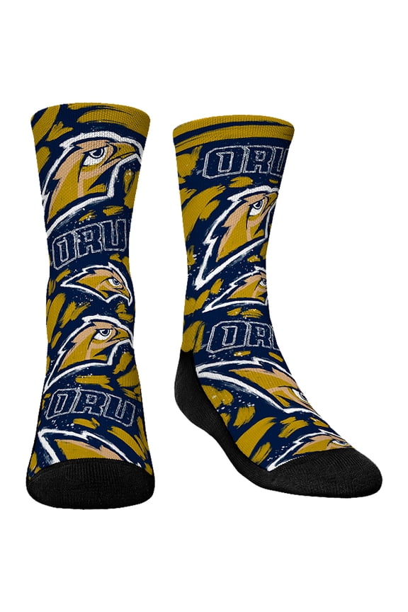 Youth Rock Em Socks Oral Roberts Golden Eagles Allover Logo & Paint Crew Socks