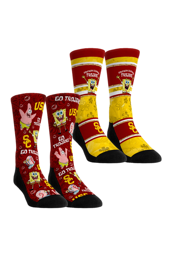 Youth Rock Em Socks USC Trojans SpongeBob SquarePants Two-Pack Crew Socks Set