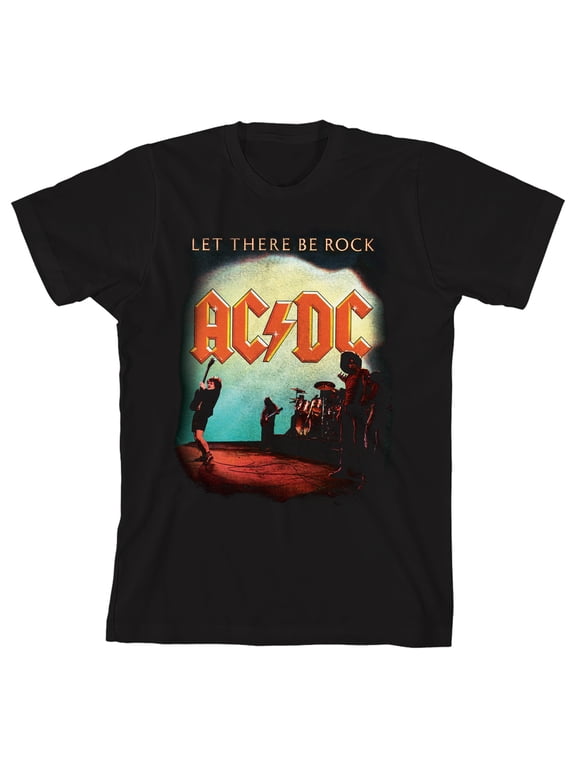 Youth Rock Let There Be Rock Classic Vintage ACDC Shirt Boys Graphic Tee-XS