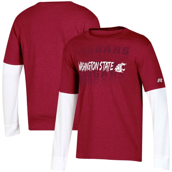 Youth Russell Heathered Crimson Washington State Cougars Layered Long Sleeve T-Shirt