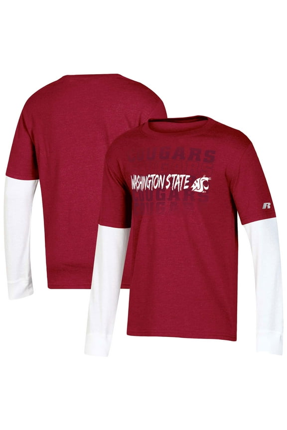 Youth Russell Heathered Crimson Washington State Cougars Layered Long Sleeve T-Shirt