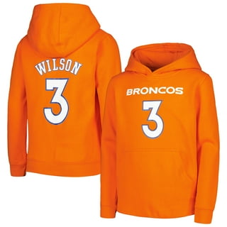 Men's Majestic Threads Russell Wilson Cream/Navy Denver Broncos Name & Number Raglan 3/4 Sleeve T-Shirt