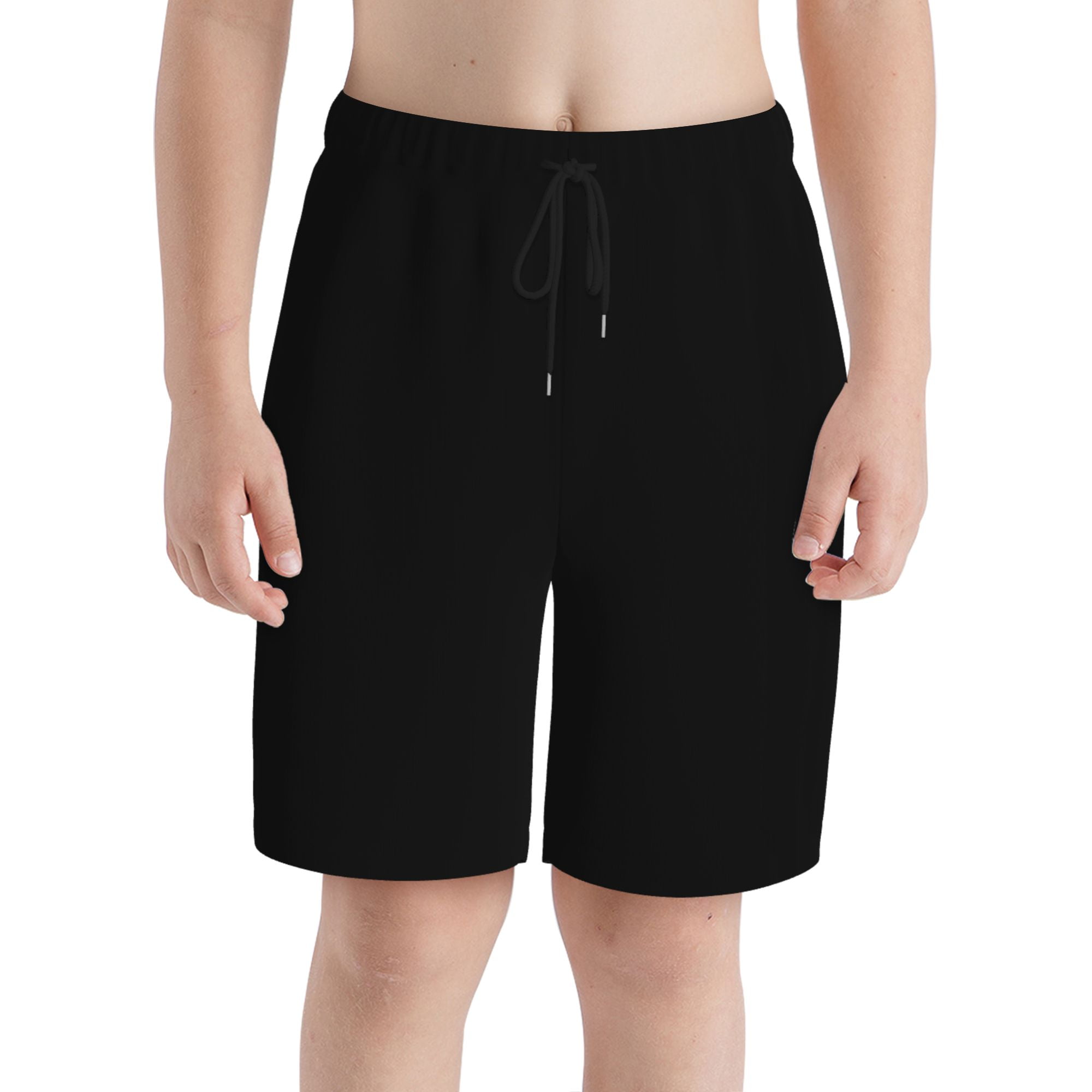 Youth'S Swim Trunks Black And White Leaves Pattern Swim Shorts Print
