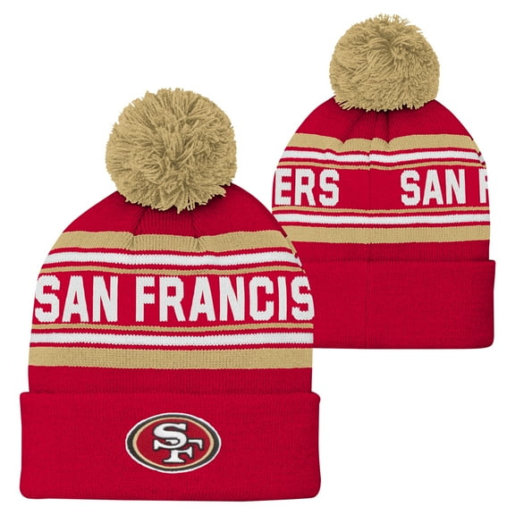 Youth Scarlet San Francisco 49ers Jacquard Cuffed Knit Hat with Pom