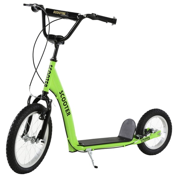 Youth Scooter Adjustable Handlebar Front Rear Dual Brakes Inflatable Wheels for Kids 5 Years and Up Green