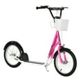 thumbnail image 1 of Youth Scooter, Kick Scooter with Adjustable Handlebars, Double Brakes, 16" Inflatable Rubber Tires, Basket, Cupholder, Pink, 1 of 5