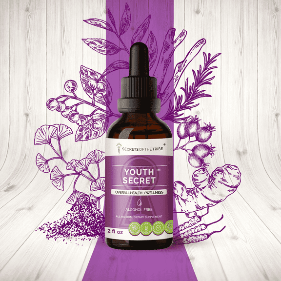 Secrets Of The Tribe Youth Secret Blend Tincture Dietary Supplement, Natural Extract, Made from Hawthorn, Ginkgo, Ashwagandha, Cordyceps, Fo-Ti Root, Green Tea, Brahmi, Rosemary, Turmeric 2 oz