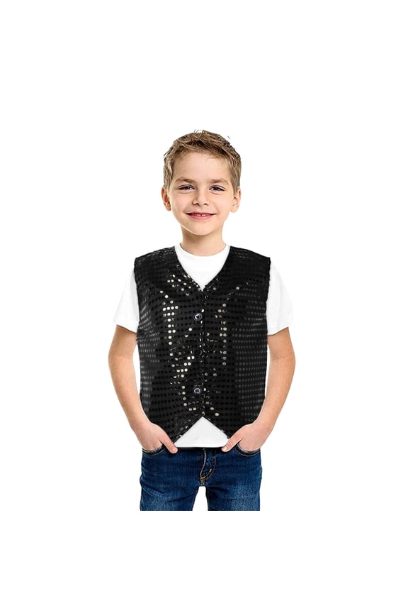 Youth Sequin Glitter Vest, Casual Party Carnival Top, Sleeveless Sparkly Jacket, Stage Performance