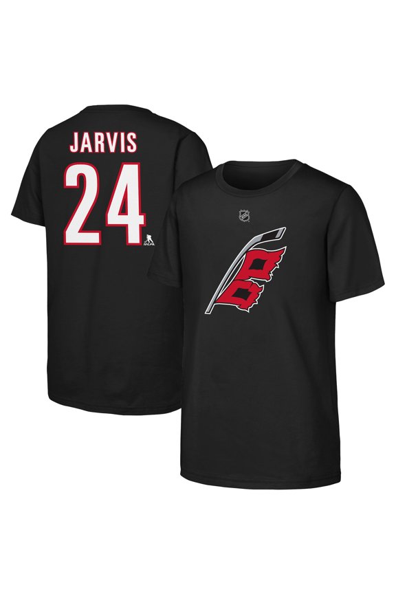 Youth Seth Jarvis Black Carolina Hurricanes Player Name & Number T-Shirt