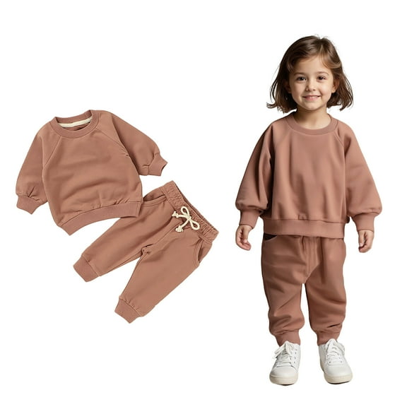 Youth Sets Long Sleeve Crewneck Brick Red Basic Sweatshirt and Jogger Sweatpants 2 Pcs Fall Winter Clothes Girls Clothes Size 3-4 Years Boys Girls Fashion