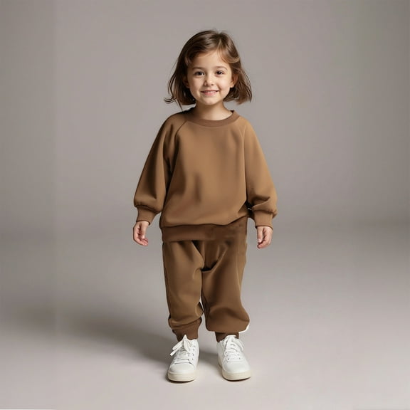 Youth Sets Long Sleeve Crewneck Coffee Casual Sweatshirt Sweatpants 2 Pcs Warm Fall Winter Clothes Little Girls Clothes 4-5 Years Boys Girls Fashion