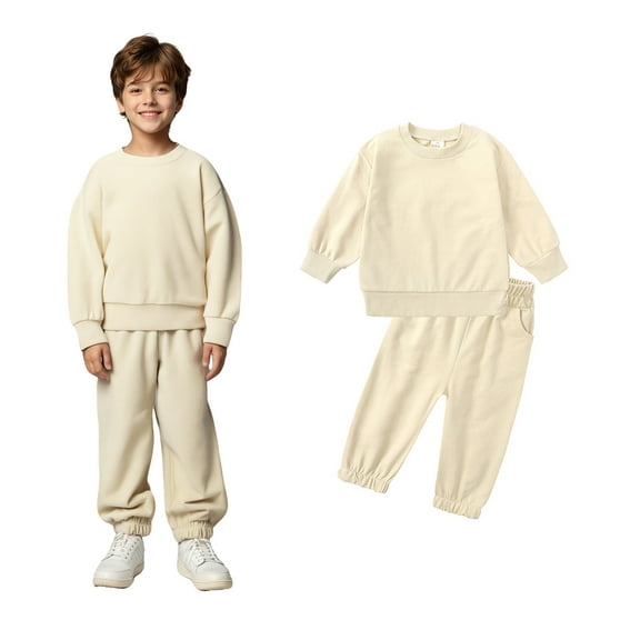Youth Sets Long Sleeve Crewneck Khaki Loose Fashion Sweatshirts and Sweatpants 2 Pcs Fall Winter Clothes 12-24 Months Girls Outfits Boys Girls Fashion