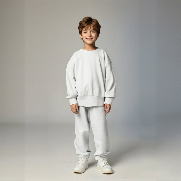 Youth Sets Long Sleeve Solid Crewneck Grey Casual Sweatsuits Pullover and Active Jogger Pants 2 Piece Fall Winter Clothes Boys Outfits Size 10-11 Years Boys Girls Fashion